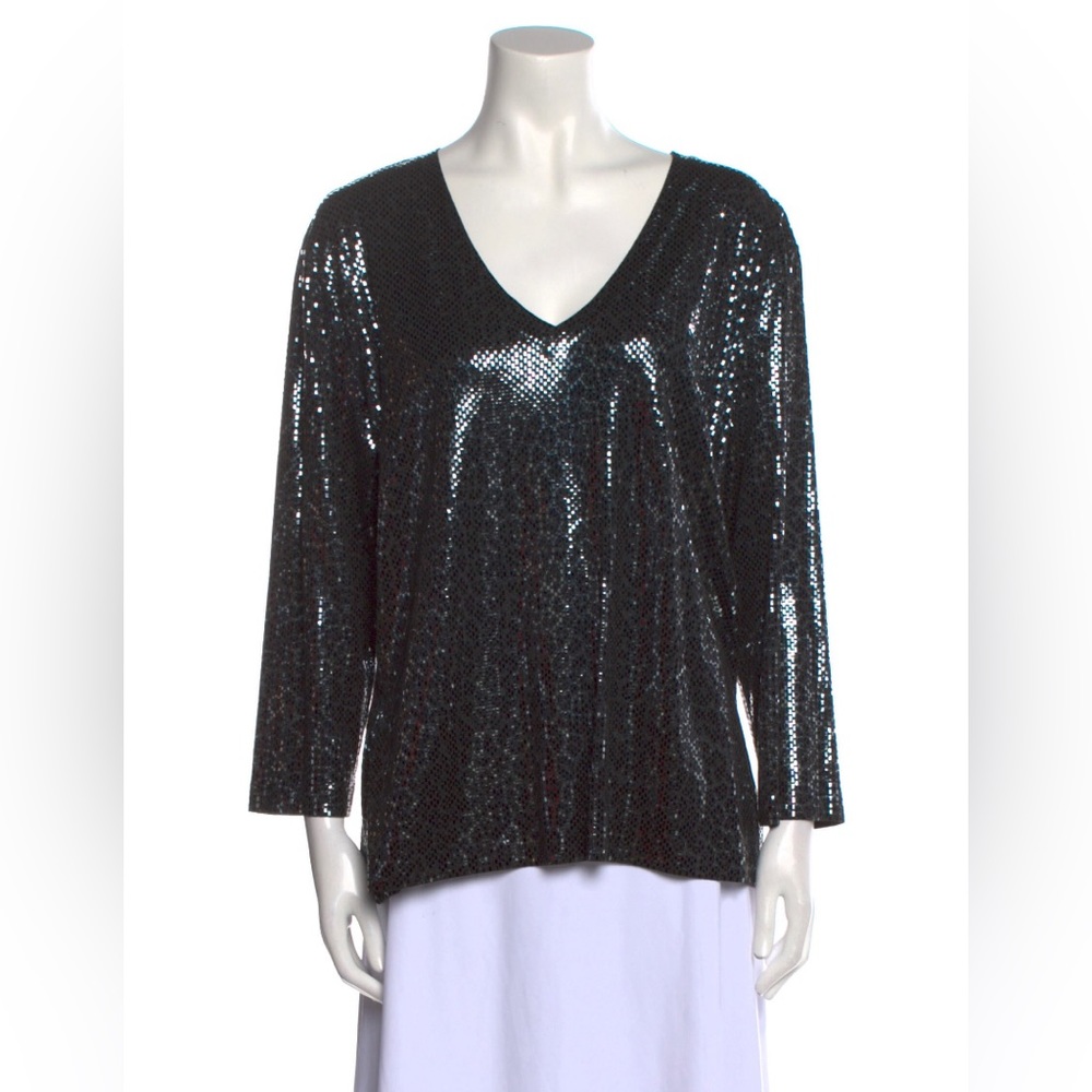 St. John beaded top with discreet leopard print design underlay.